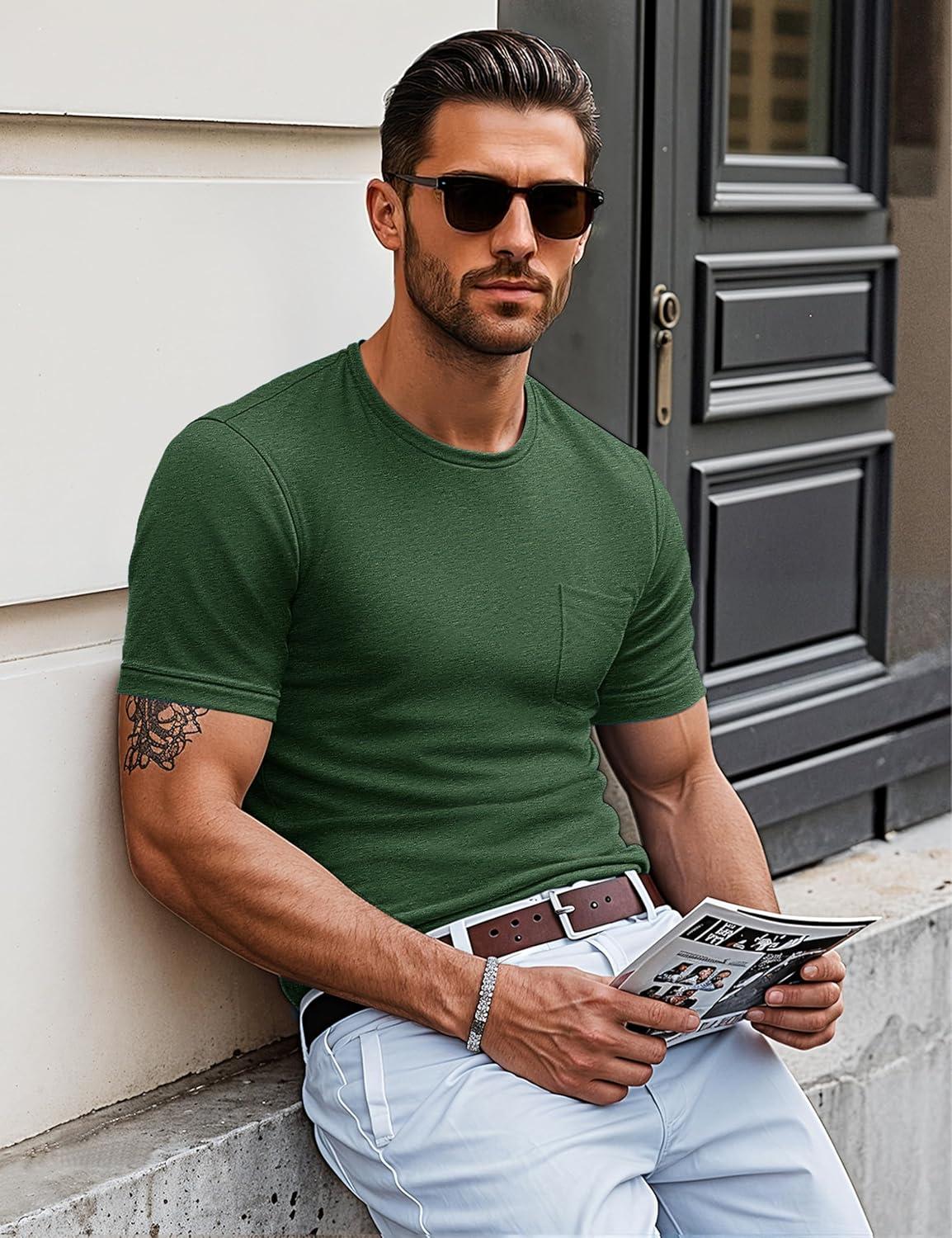 imageMAGCOMSEN Mens Pocket T Shirts Short Sleeve Cotton Moisture Wicking Plain Tshirts Casual Lightweight Summer Basic TeesDark Greencotton Blend
