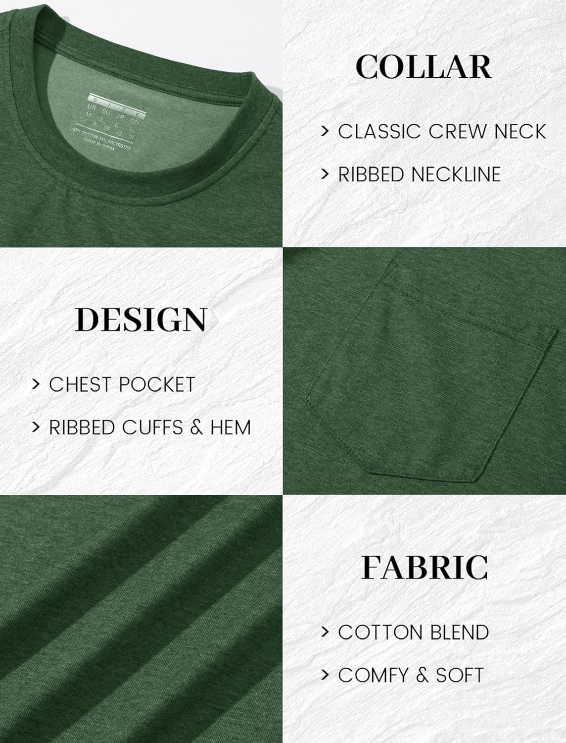 imageMAGCOMSEN Mens Pocket T Shirts Short Sleeve Cotton Moisture Wicking Plain Tshirts Casual Lightweight Summer Basic TeesDark Greencotton Blend