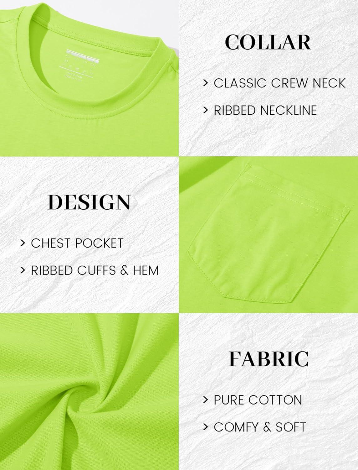 imageMAGCOMSEN Mens Pocket T Shirts Short Sleeve Cotton Moisture Wicking Plain Tshirts Casual Lightweight Summer Basic TeesFluorescent Greencotton