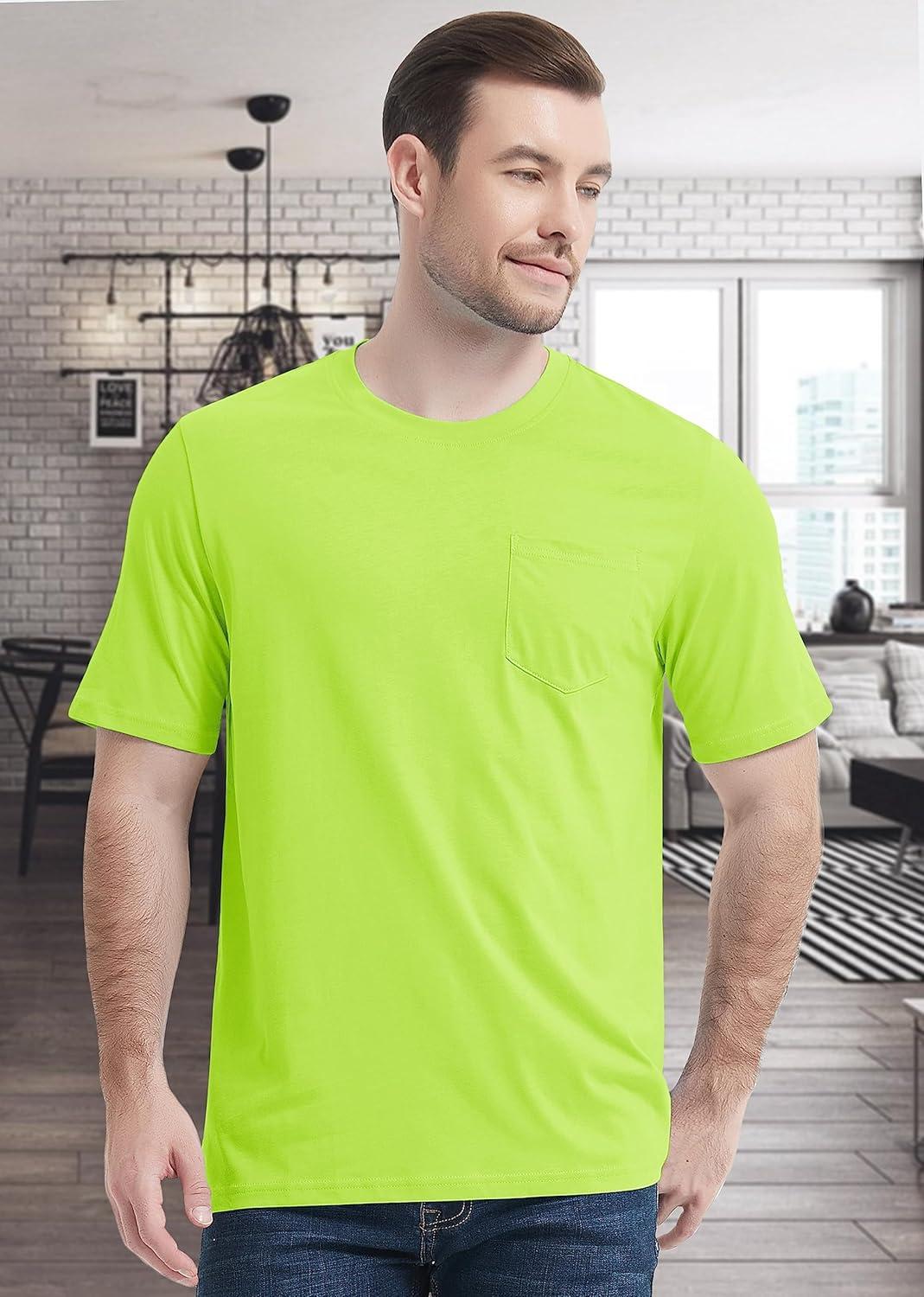 imageMAGCOMSEN Mens Pocket T Shirts Short Sleeve Cotton Moisture Wicking Plain Tshirts Casual Lightweight Summer Basic TeesFluorescent Greencotton