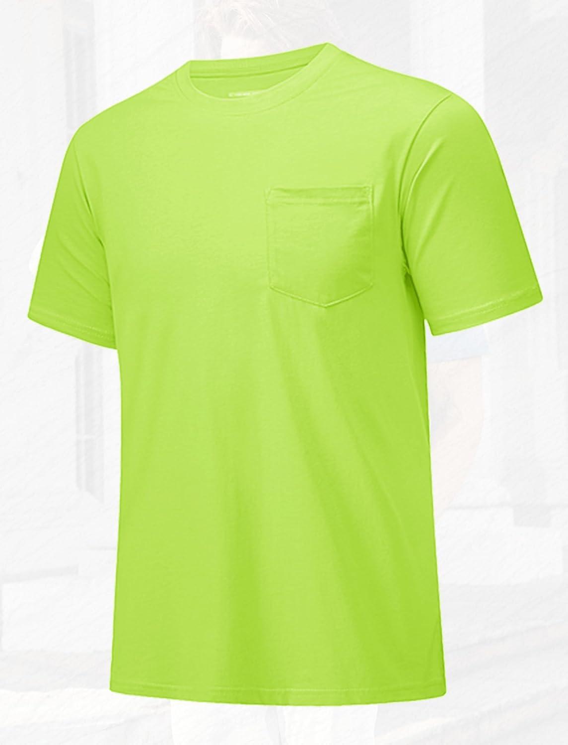 imageMAGCOMSEN Mens Pocket T Shirts Short Sleeve Cotton Moisture Wicking Plain Tshirts Casual Lightweight Summer Basic TeesFluorescent Greencotton