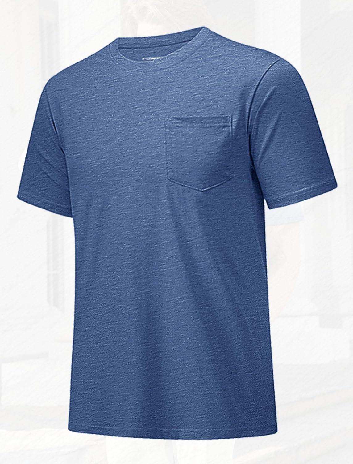 imageMAGCOMSEN Mens Pocket T Shirts Short Sleeve Cotton Moisture Wicking Plain Tshirts Casual Lightweight Summer Basic TeesGrey Bluecotton Blend