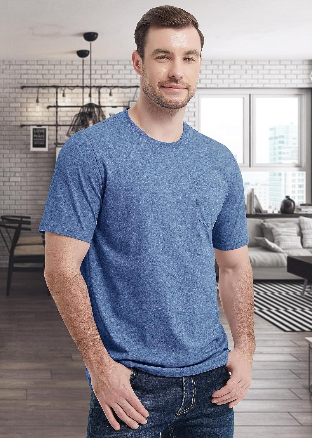 imageMAGCOMSEN Mens Pocket T Shirts Short Sleeve Cotton Moisture Wicking Plain Tshirts Casual Lightweight Summer Basic TeesGrey Bluecotton Blend