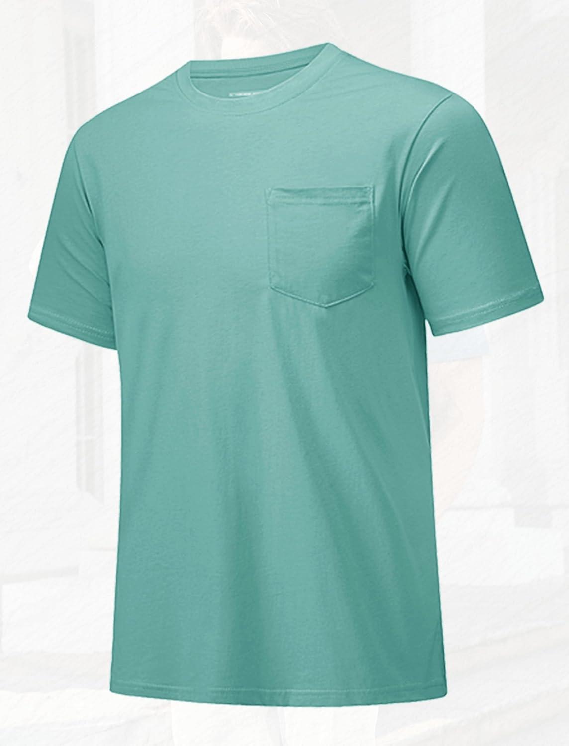 imageMAGCOMSEN Mens Pocket T Shirts Short Sleeve Cotton Moisture Wicking Plain Tshirts Casual Lightweight Summer Basic TeesGrey Greencotton