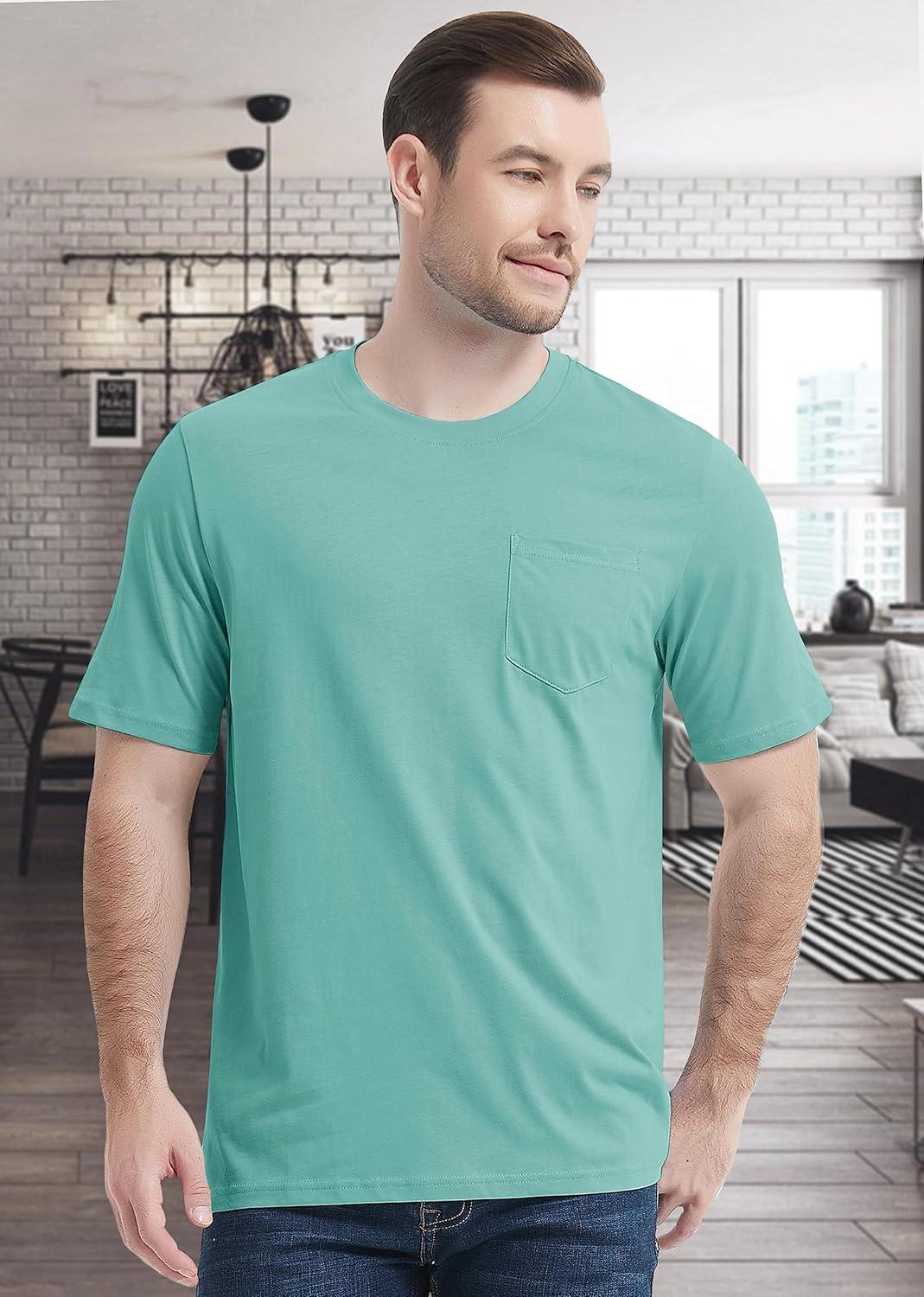 imageMAGCOMSEN Mens Pocket T Shirts Short Sleeve Cotton Moisture Wicking Plain Tshirts Casual Lightweight Summer Basic TeesGrey Greencotton