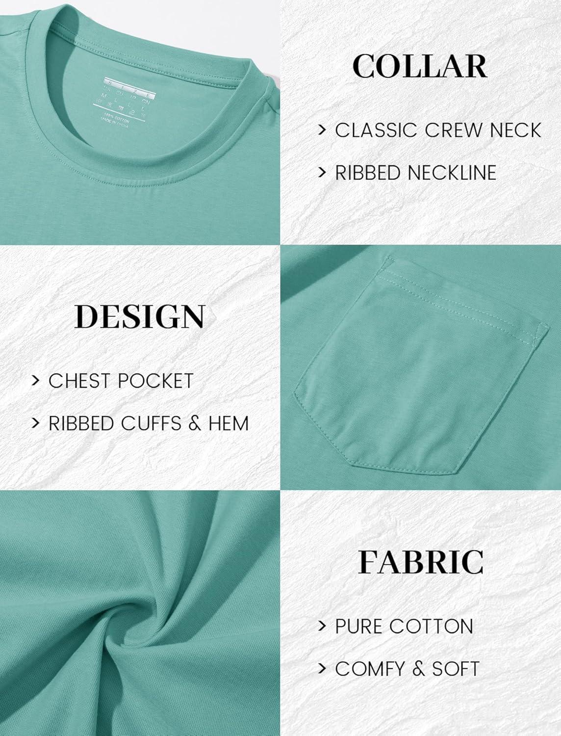 imageMAGCOMSEN Mens Pocket T Shirts Short Sleeve Cotton Moisture Wicking Plain Tshirts Casual Lightweight Summer Basic TeesGrey Greencotton