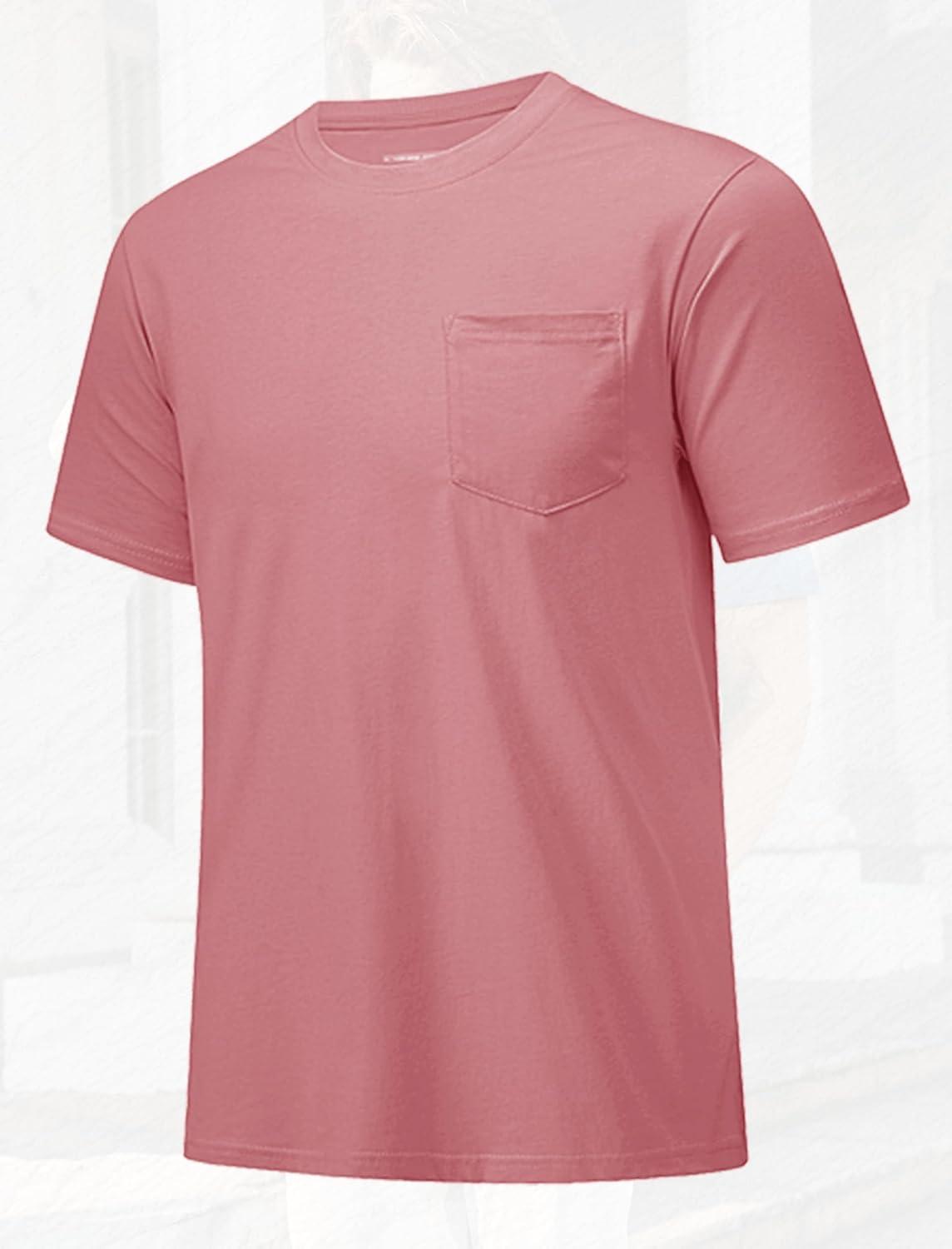 imageMAGCOMSEN Mens Pocket T Shirts Short Sleeve Cotton Moisture Wicking Plain Tshirts Casual Lightweight Summer Basic TeesGrey Pinkcotton