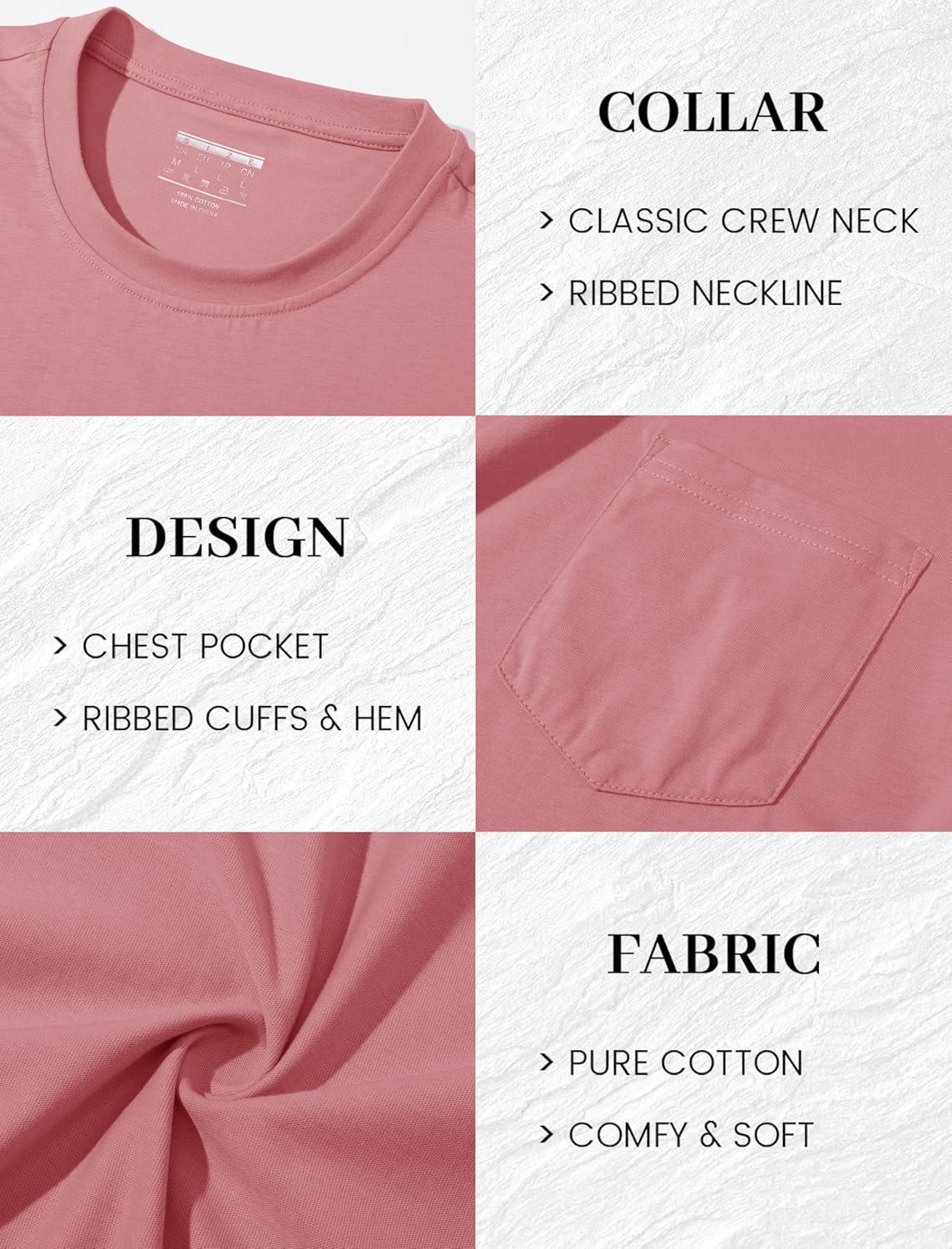 imageMAGCOMSEN Mens Pocket T Shirts Short Sleeve Cotton Moisture Wicking Plain Tshirts Casual Lightweight Summer Basic TeesGrey Pinkcotton