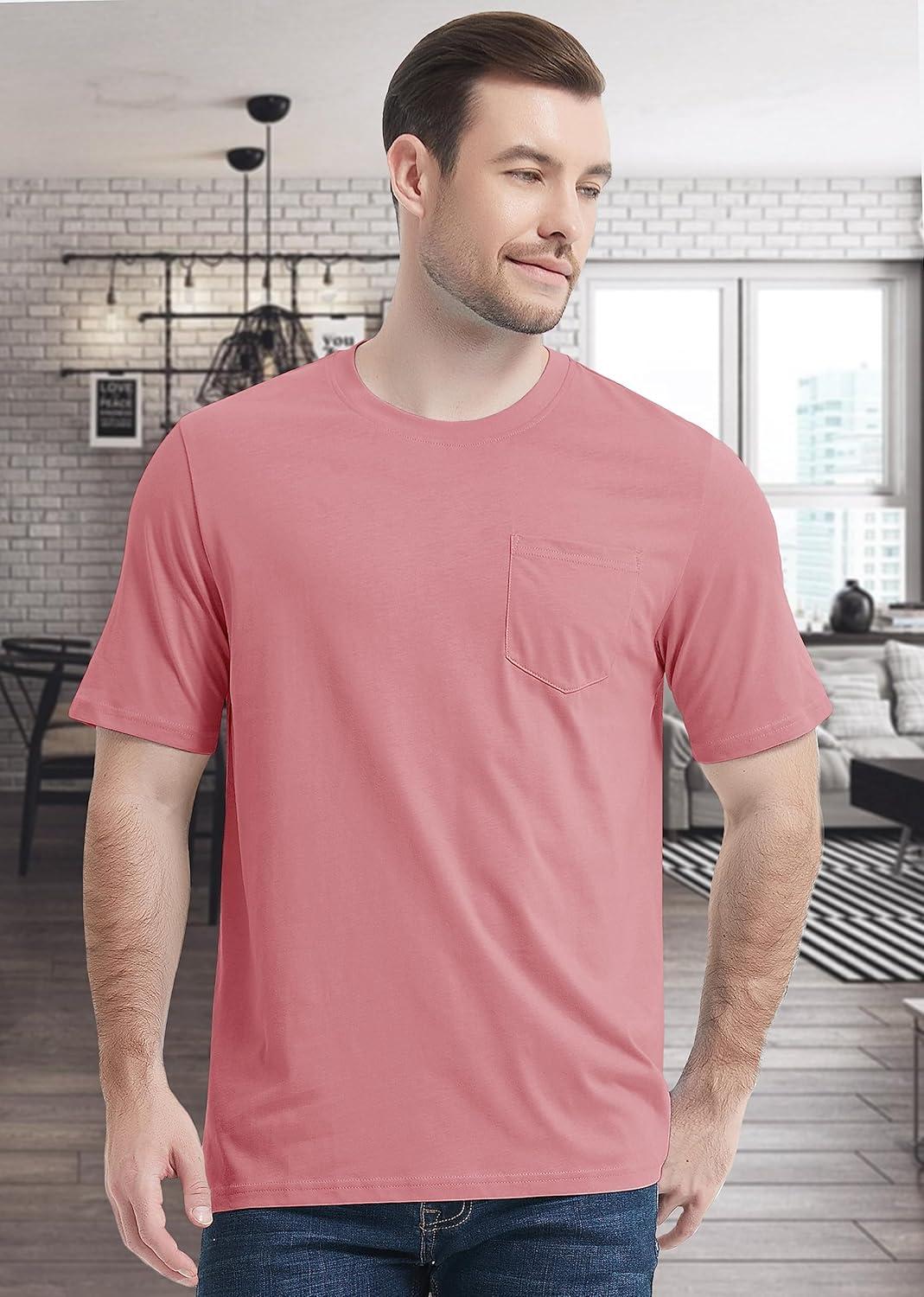 imageMAGCOMSEN Mens Pocket T Shirts Short Sleeve Cotton Moisture Wicking Plain Tshirts Casual Lightweight Summer Basic TeesGrey Pinkcotton