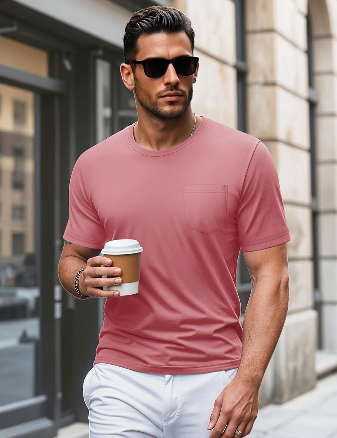 imageMAGCOMSEN Mens Pocket T Shirts Short Sleeve Cotton Moisture Wicking Plain Tshirts Casual Lightweight Summer Basic TeesGrey Pinkcotton