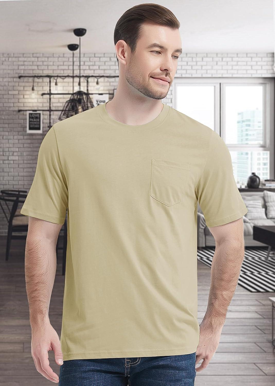 imageMAGCOMSEN Mens Pocket T Shirts Short Sleeve Cotton Moisture Wicking Plain Tshirts Casual Lightweight Summer Basic TeesKhakicotton