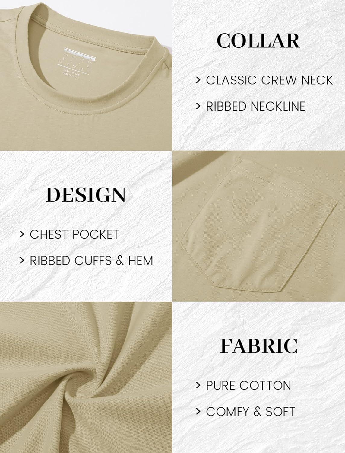 imageMAGCOMSEN Mens Pocket T Shirts Short Sleeve Cotton Moisture Wicking Plain Tshirts Casual Lightweight Summer Basic TeesKhakicotton