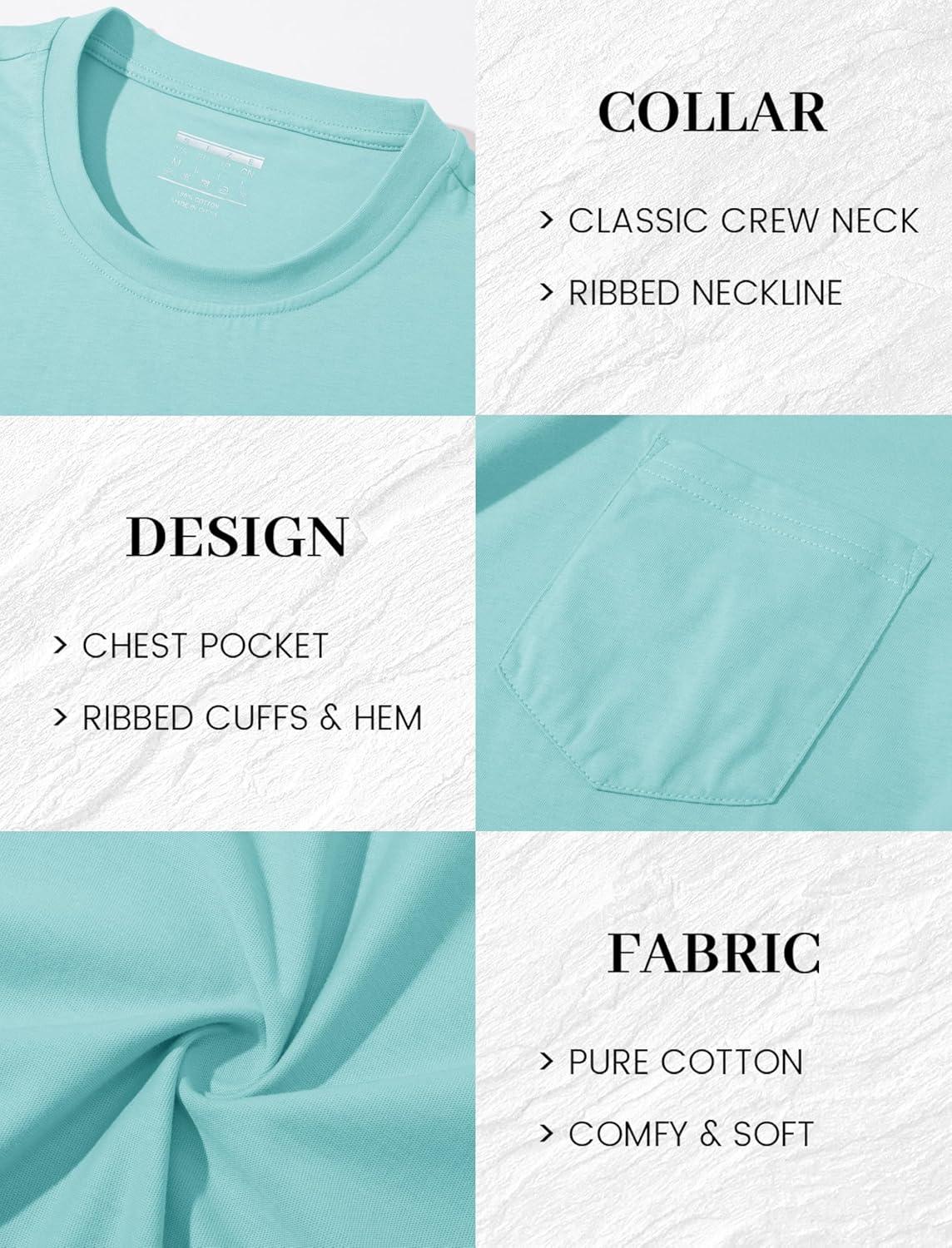 imageMAGCOMSEN Mens Pocket T Shirts Short Sleeve Cotton Moisture Wicking Plain Tshirts Casual Lightweight Summer Basic TeesLake Bluecotton