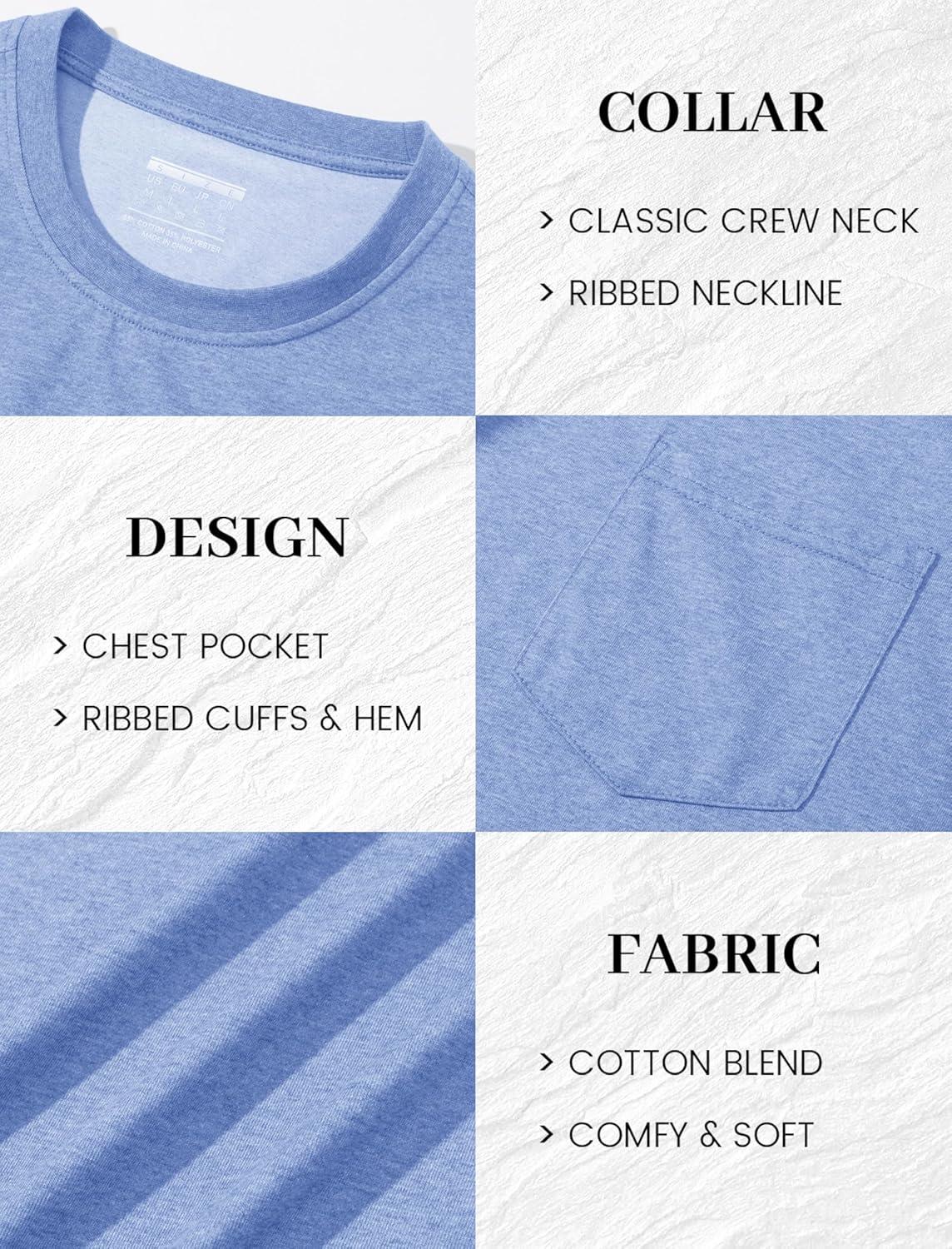 imageMAGCOMSEN Mens Pocket T Shirts Short Sleeve Cotton Moisture Wicking Plain Tshirts Casual Lightweight Summer Basic TeesLight Bluecotton Blend
