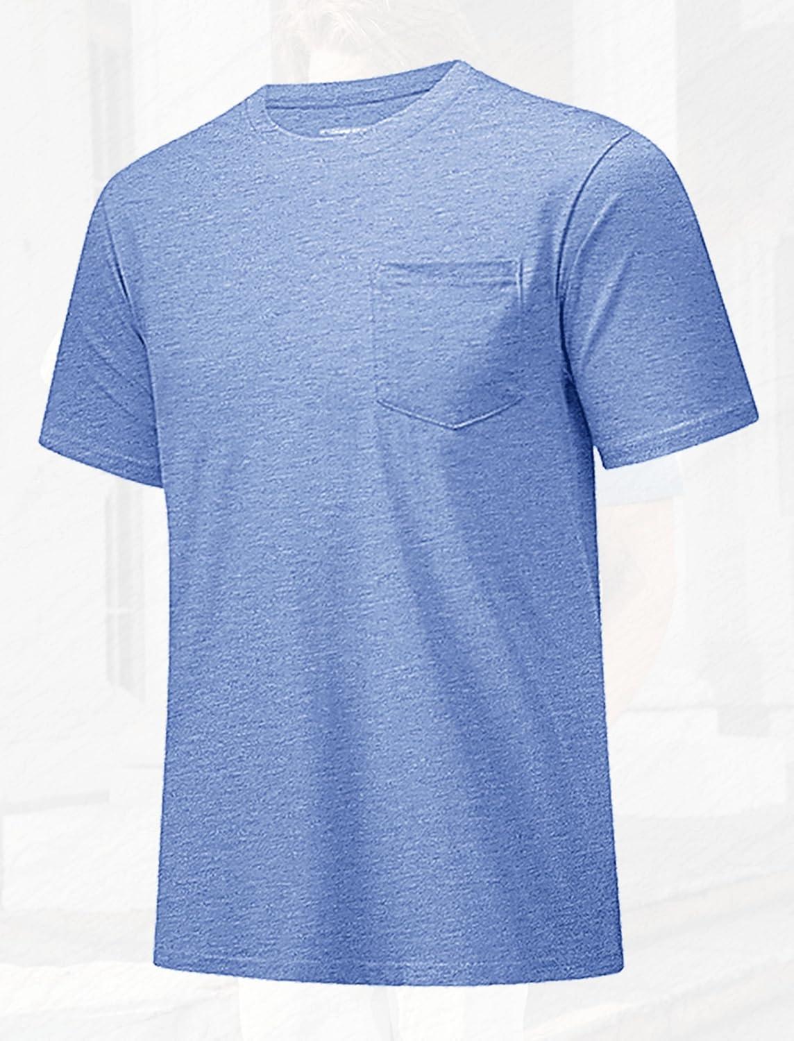 imageMAGCOMSEN Mens Pocket T Shirts Short Sleeve Cotton Moisture Wicking Plain Tshirts Casual Lightweight Summer Basic TeesLight Bluecotton Blend