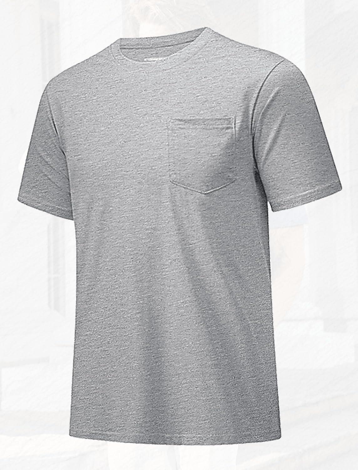 imageMAGCOMSEN Mens Pocket T Shirts Short Sleeve Cotton Moisture Wicking Plain Tshirts Casual Lightweight Summer Basic TeesLight Greycotton Blend