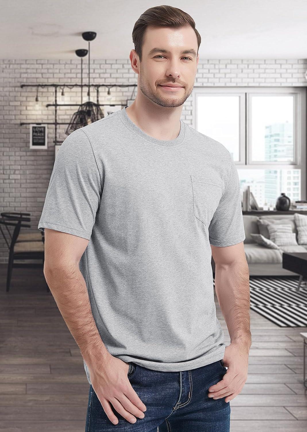 imageMAGCOMSEN Mens Pocket T Shirts Short Sleeve Cotton Moisture Wicking Plain Tshirts Casual Lightweight Summer Basic TeesLight Greycotton Blend