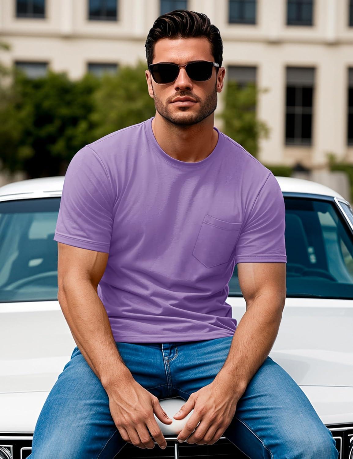 imageMAGCOMSEN Mens Pocket T Shirts Short Sleeve Cotton Moisture Wicking Plain Tshirts Casual Lightweight Summer Basic TeesLight Purplecotton