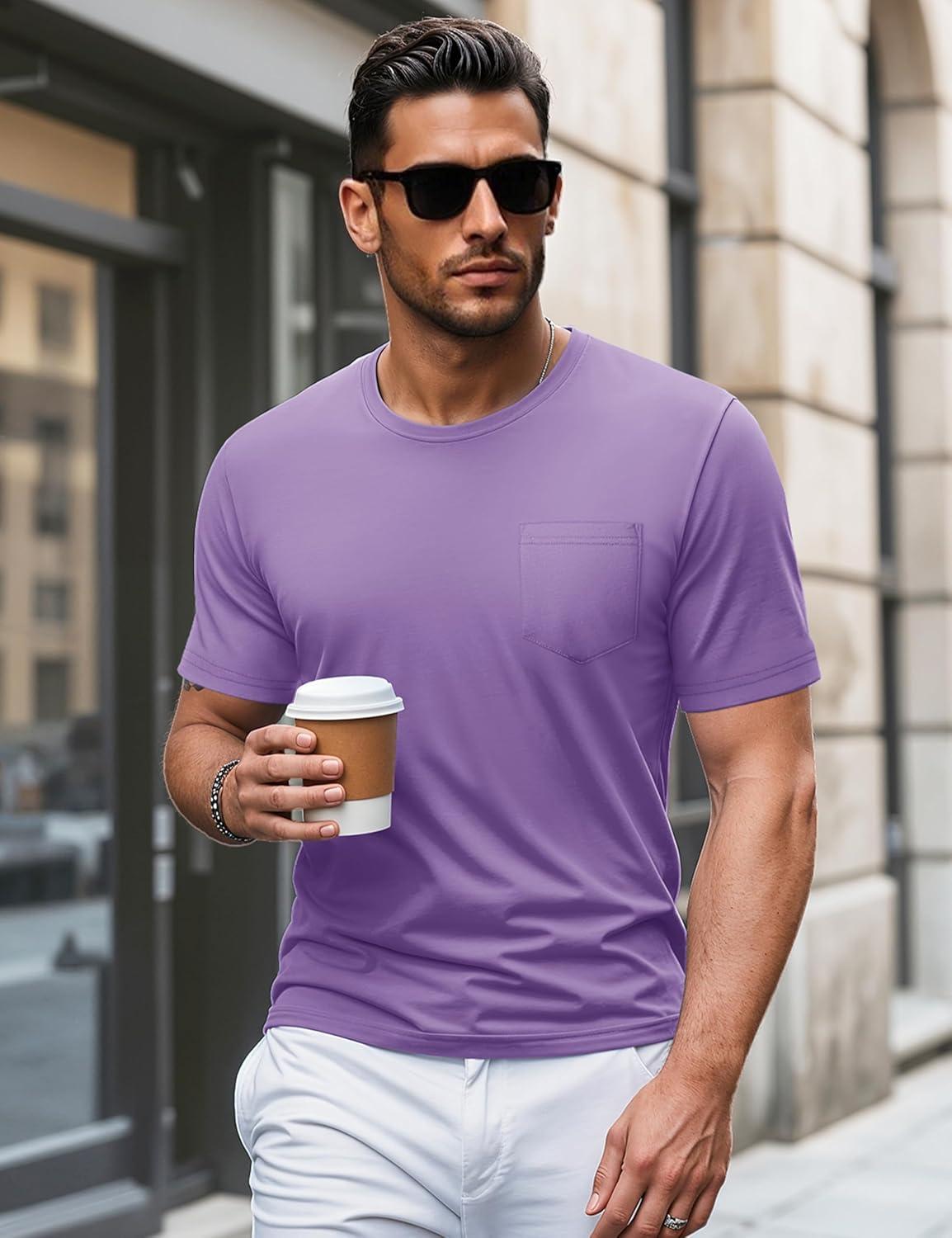 imageMAGCOMSEN Mens Pocket T Shirts Short Sleeve Cotton Moisture Wicking Plain Tshirts Casual Lightweight Summer Basic TeesLight Purplecotton