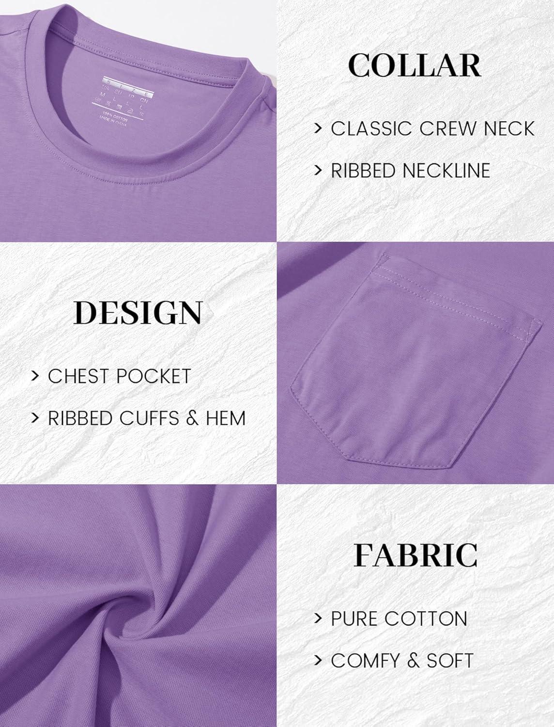 imageMAGCOMSEN Mens Pocket T Shirts Short Sleeve Cotton Moisture Wicking Plain Tshirts Casual Lightweight Summer Basic TeesLight Purplecotton