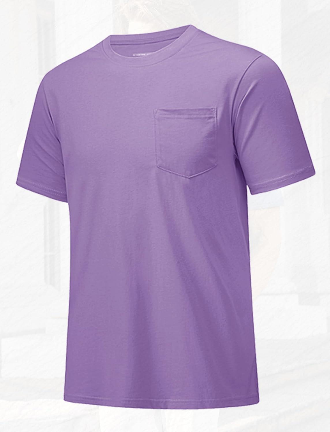 imageMAGCOMSEN Mens Pocket T Shirts Short Sleeve Cotton Moisture Wicking Plain Tshirts Casual Lightweight Summer Basic TeesLight Purplecotton