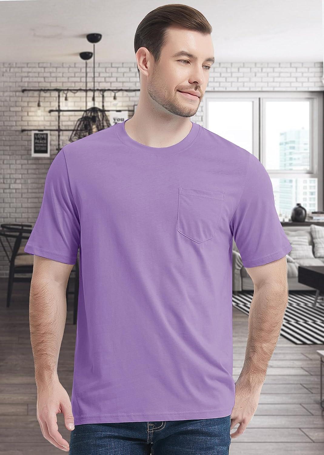 imageMAGCOMSEN Mens Pocket T Shirts Short Sleeve Cotton Moisture Wicking Plain Tshirts Casual Lightweight Summer Basic TeesLight Purplecotton