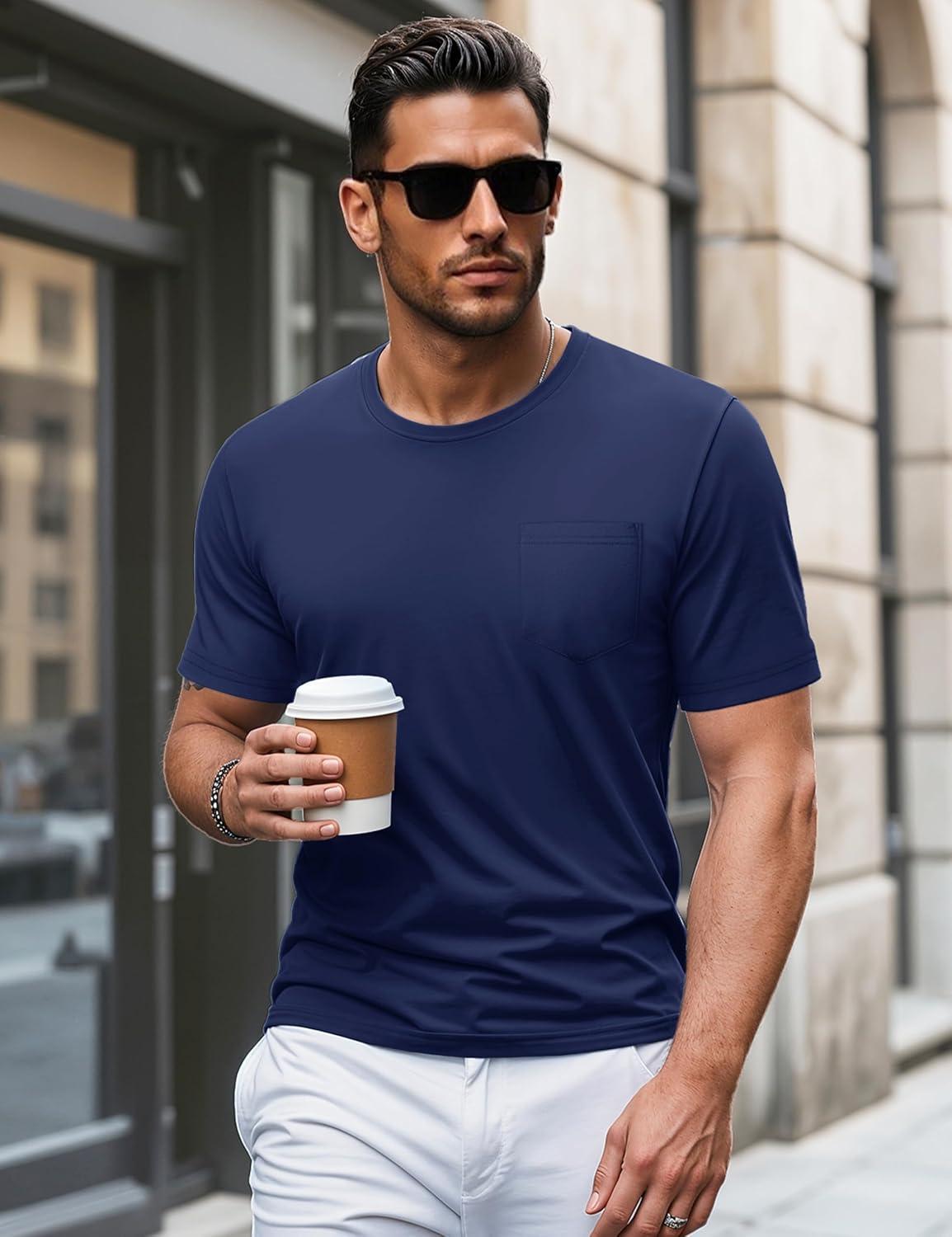 imageMAGCOMSEN Mens Pocket T Shirts Short Sleeve Cotton Moisture Wicking Plain Tshirts Casual Lightweight Summer Basic TeesNavycotton