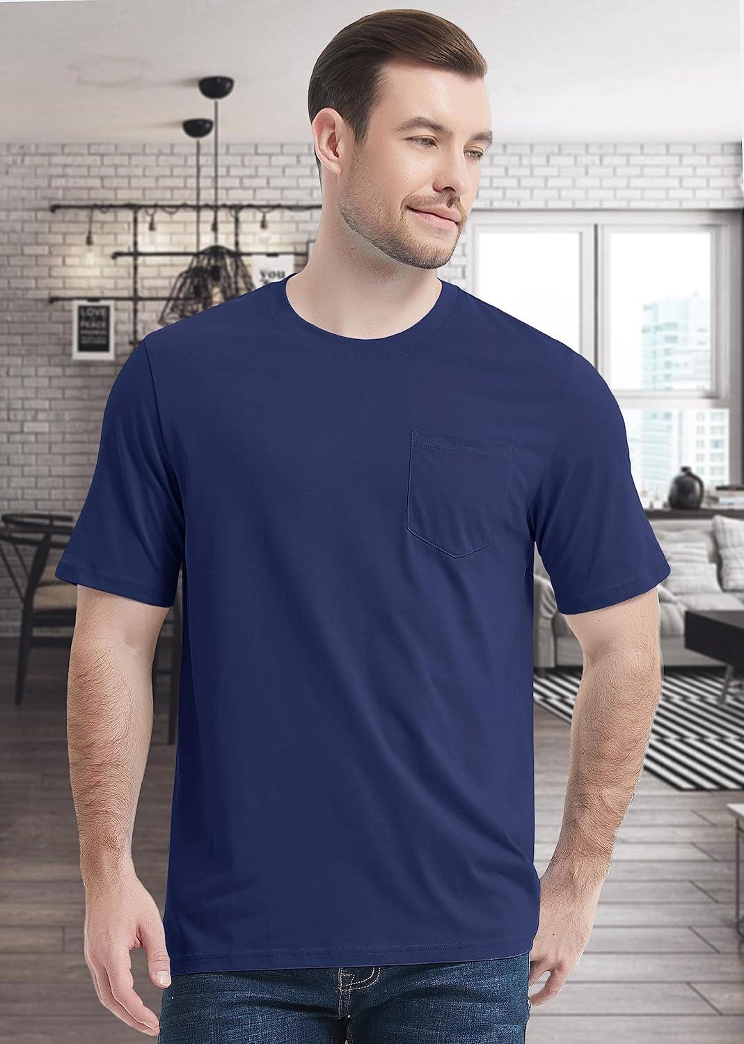 imageMAGCOMSEN Mens Pocket T Shirts Short Sleeve Cotton Moisture Wicking Plain Tshirts Casual Lightweight Summer Basic TeesNavycotton