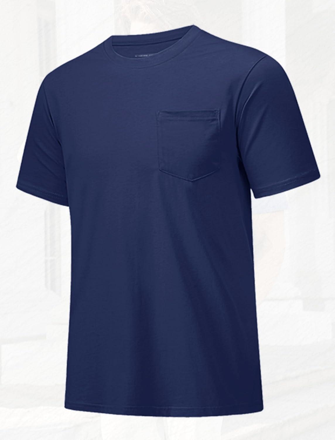 imageMAGCOMSEN Mens Pocket T Shirts Short Sleeve Cotton Moisture Wicking Plain Tshirts Casual Lightweight Summer Basic TeesNavycotton