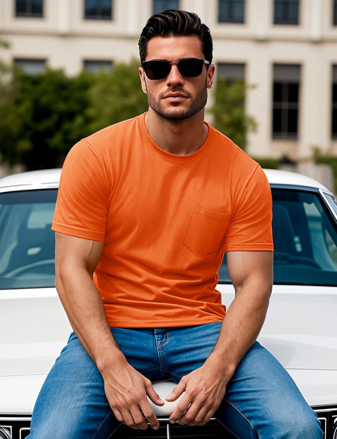 imageMAGCOMSEN Mens Pocket T Shirts Short Sleeve Cotton Moisture Wicking Plain Tshirts Casual Lightweight Summer Basic TeesOrangecotton
