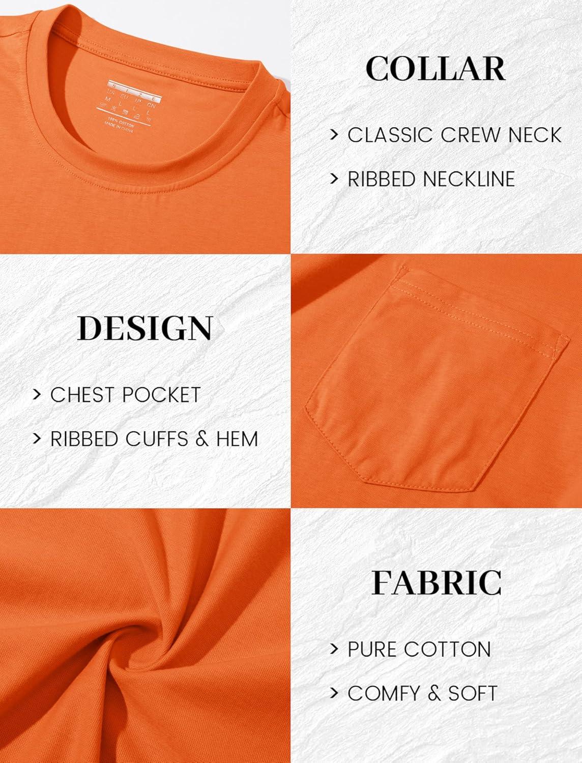 imageMAGCOMSEN Mens Pocket T Shirts Short Sleeve Cotton Moisture Wicking Plain Tshirts Casual Lightweight Summer Basic TeesOrangecotton
