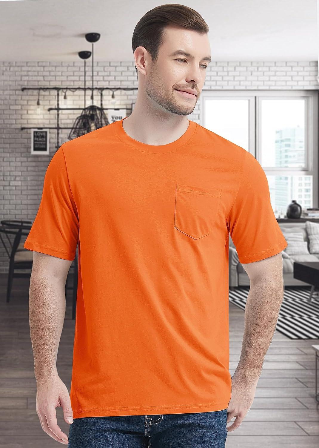 imageMAGCOMSEN Mens Pocket T Shirts Short Sleeve Cotton Moisture Wicking Plain Tshirts Casual Lightweight Summer Basic TeesOrangecotton