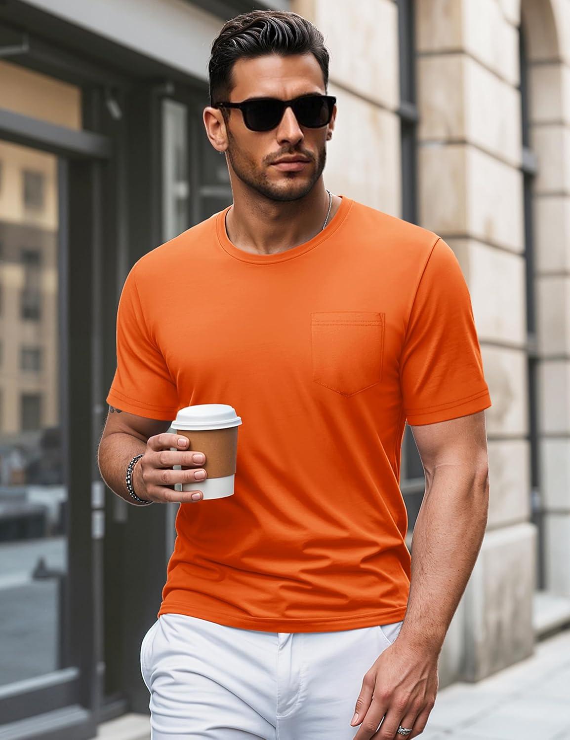 imageMAGCOMSEN Mens Pocket T Shirts Short Sleeve Cotton Moisture Wicking Plain Tshirts Casual Lightweight Summer Basic TeesOrangecotton