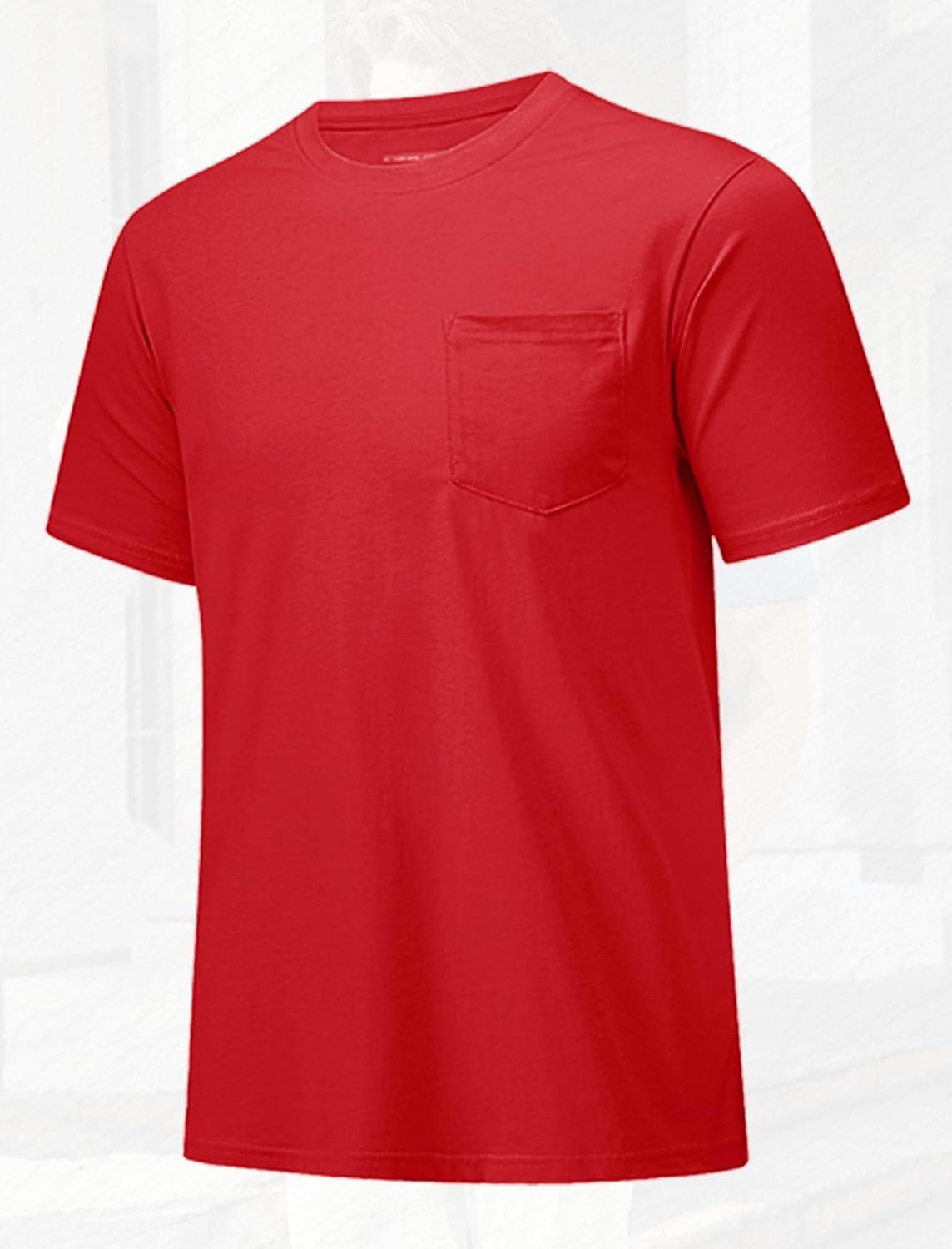 imageMAGCOMSEN Mens Pocket T Shirts Short Sleeve Cotton Moisture Wicking Plain Tshirts Casual Lightweight Summer Basic TeesRedcotton