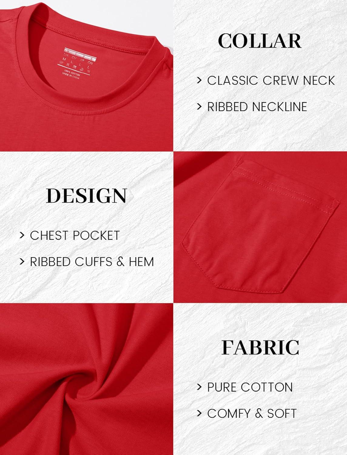 imageMAGCOMSEN Mens Pocket T Shirts Short Sleeve Cotton Moisture Wicking Plain Tshirts Casual Lightweight Summer Basic TeesRedcotton