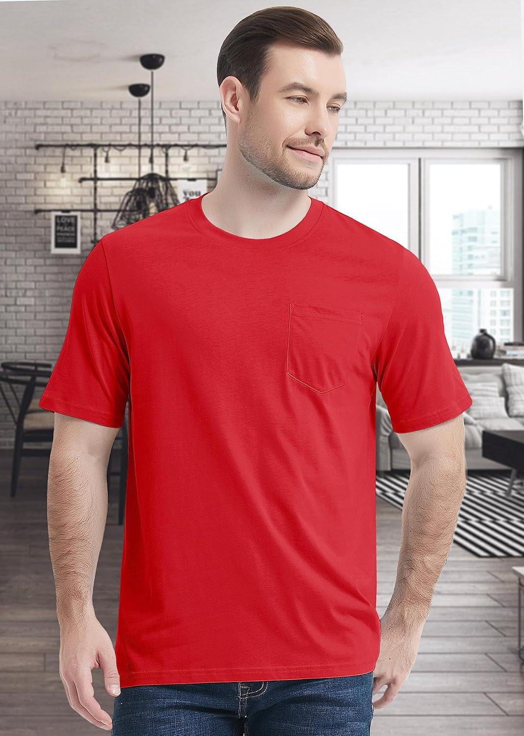 imageMAGCOMSEN Mens Pocket T Shirts Short Sleeve Cotton Moisture Wicking Plain Tshirts Casual Lightweight Summer Basic TeesRedcotton