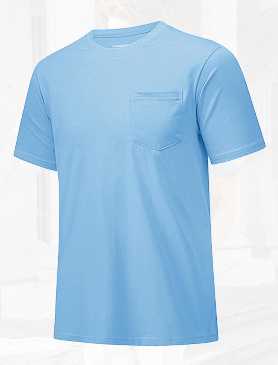 imageMAGCOMSEN Mens Pocket T Shirts Short Sleeve Cotton Moisture Wicking Plain Tshirts Casual Lightweight Summer Basic TeesWater Bluecotton
