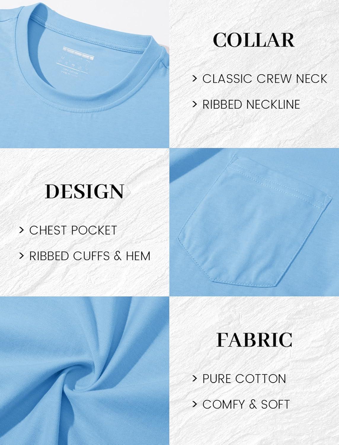imageMAGCOMSEN Mens Pocket T Shirts Short Sleeve Cotton Moisture Wicking Plain Tshirts Casual Lightweight Summer Basic TeesWater Bluecotton