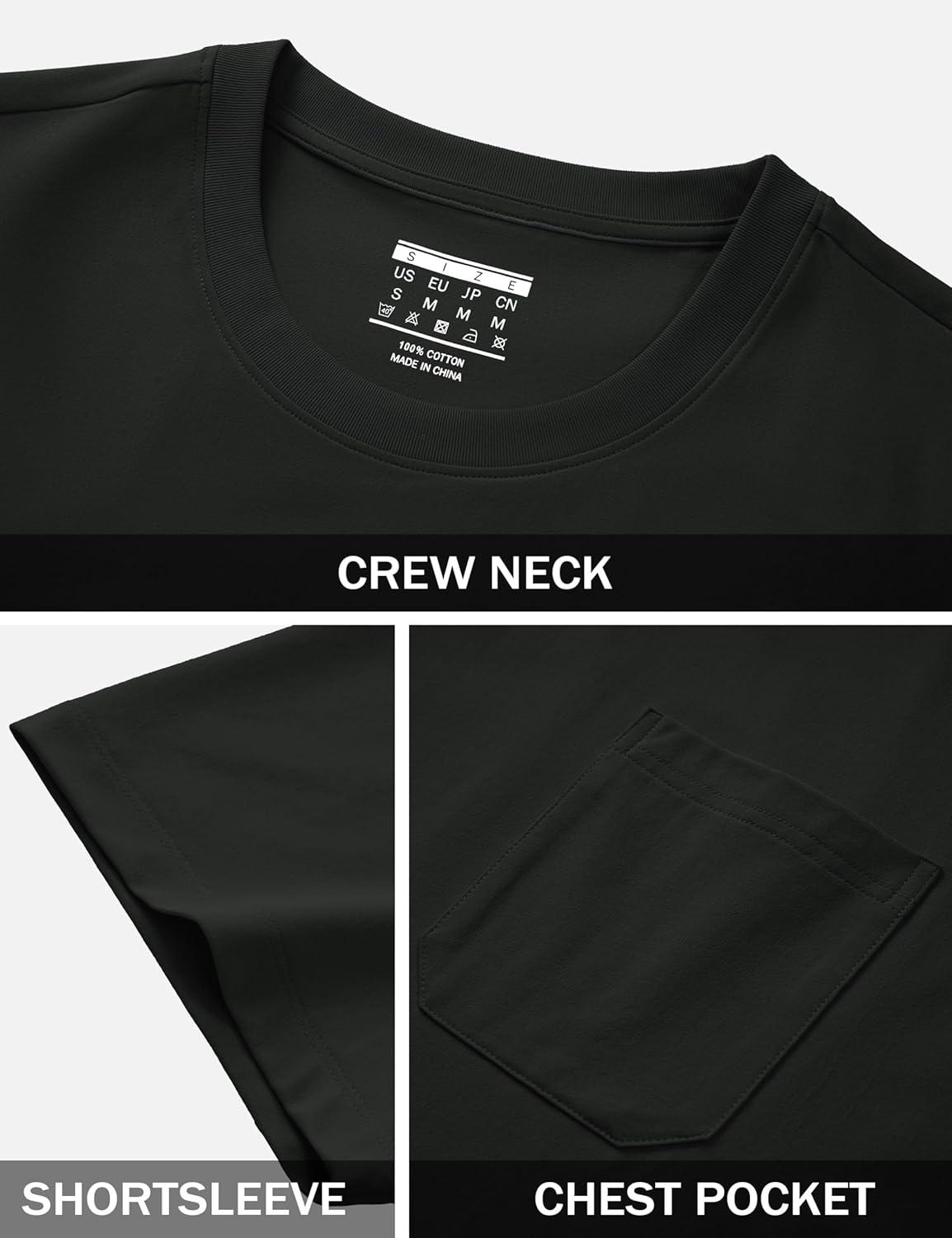 imageMAGCOMSEN Mens Pocket Tee Shirts UPF 80 Sun Protection Shirts Lightweight Moisture Wicking Crewneck Casual Summer TeesBlack