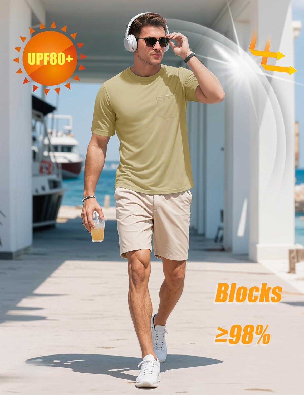 imageMAGCOMSEN Mens Pocket Tee Shirts UPF 80 Sun Protection Shirts Lightweight Moisture Wicking Crewneck Casual Summer TeesKhaki