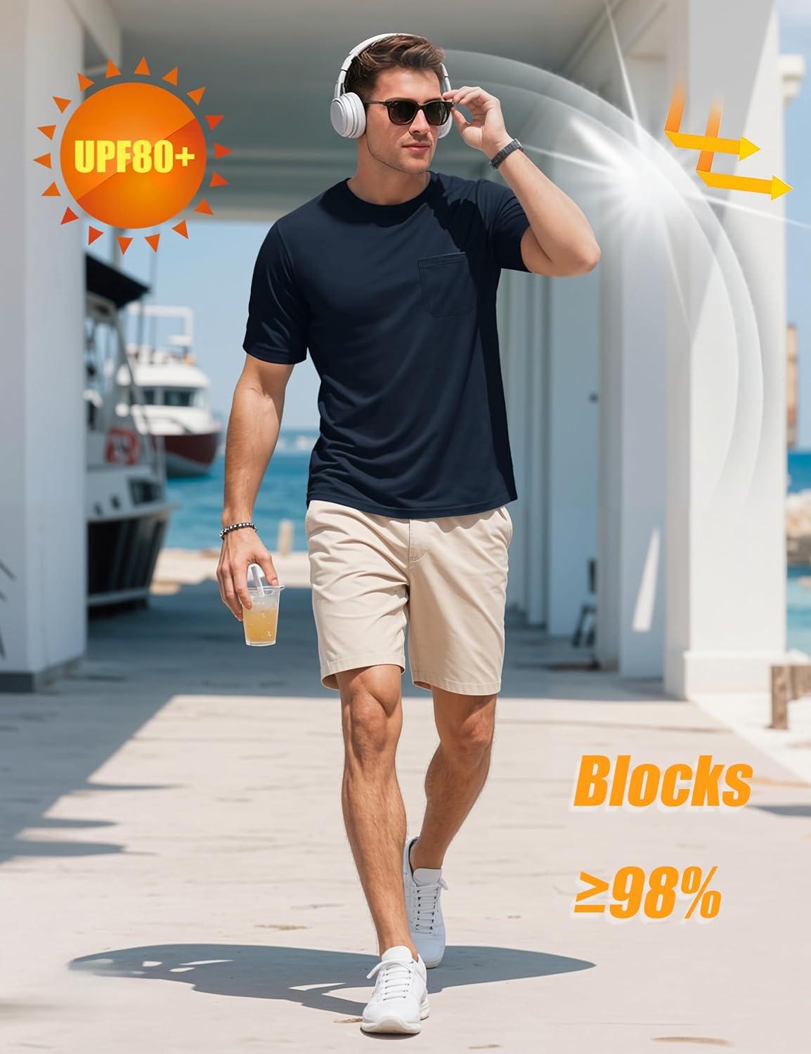 imageMAGCOMSEN Mens Pocket Tee Shirts UPF 80 Sun Protection Shirts Lightweight Moisture Wicking Crewneck Casual Summer TeesNavy