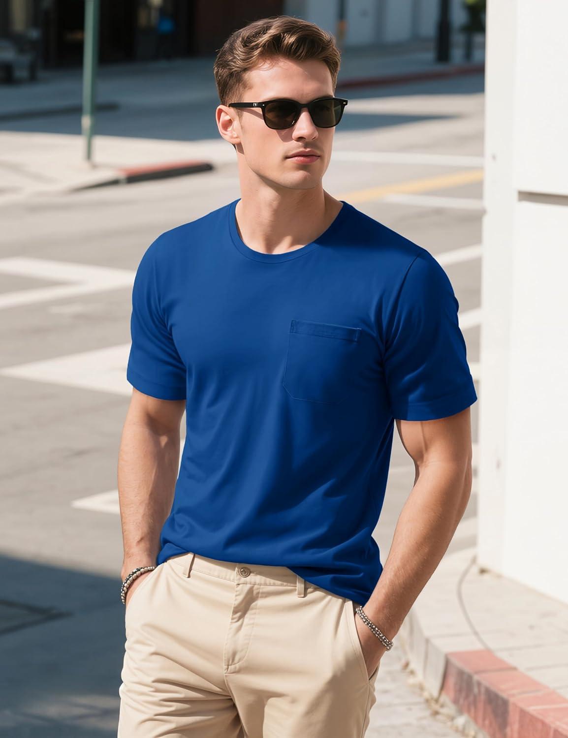 imageMAGCOMSEN Mens Pocket Tee Shirts UPF 80 Sun Protection Shirts Lightweight Moisture Wicking Crewneck Casual Summer TeesRoyal Blue