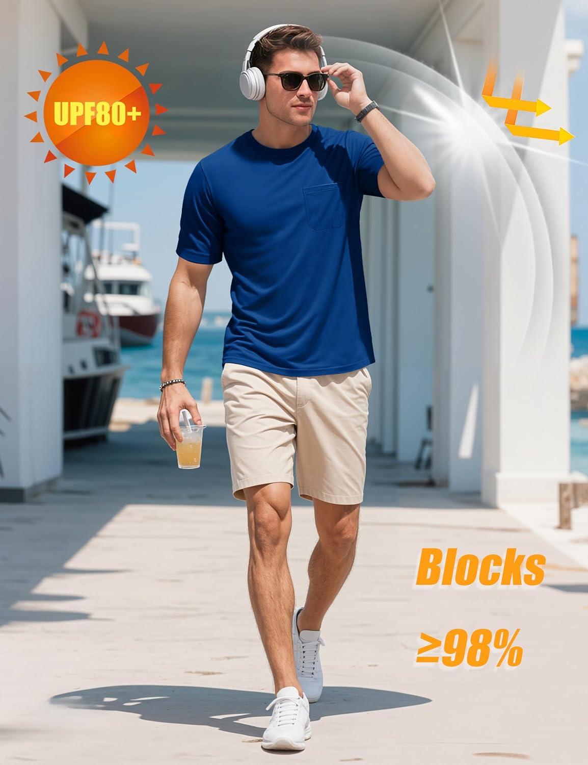 imageMAGCOMSEN Mens Pocket Tee Shirts UPF 80 Sun Protection Shirts Lightweight Moisture Wicking Crewneck Casual Summer TeesRoyal Blue