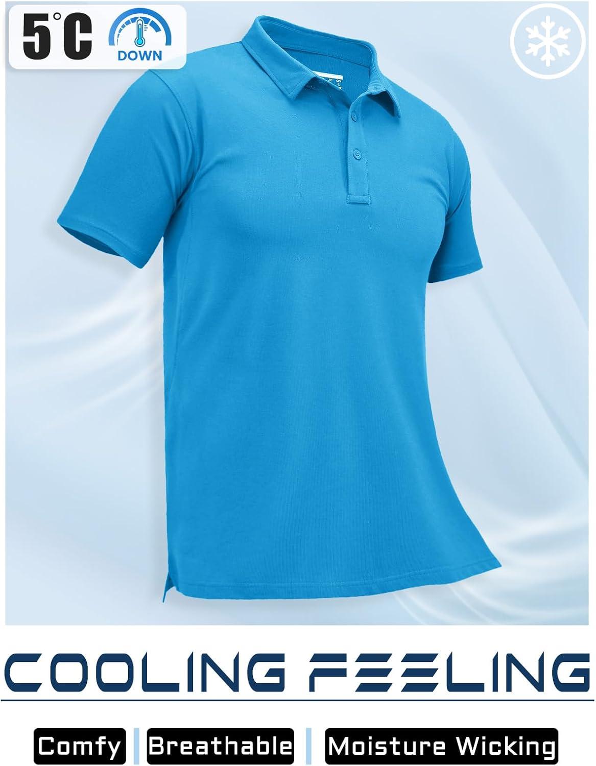 imageMAGCOMSEN Mens Polo Shirt Quick Dry Performance Short Sleeve Tactical Shirts Pique Jersey Golf ShirtAzure