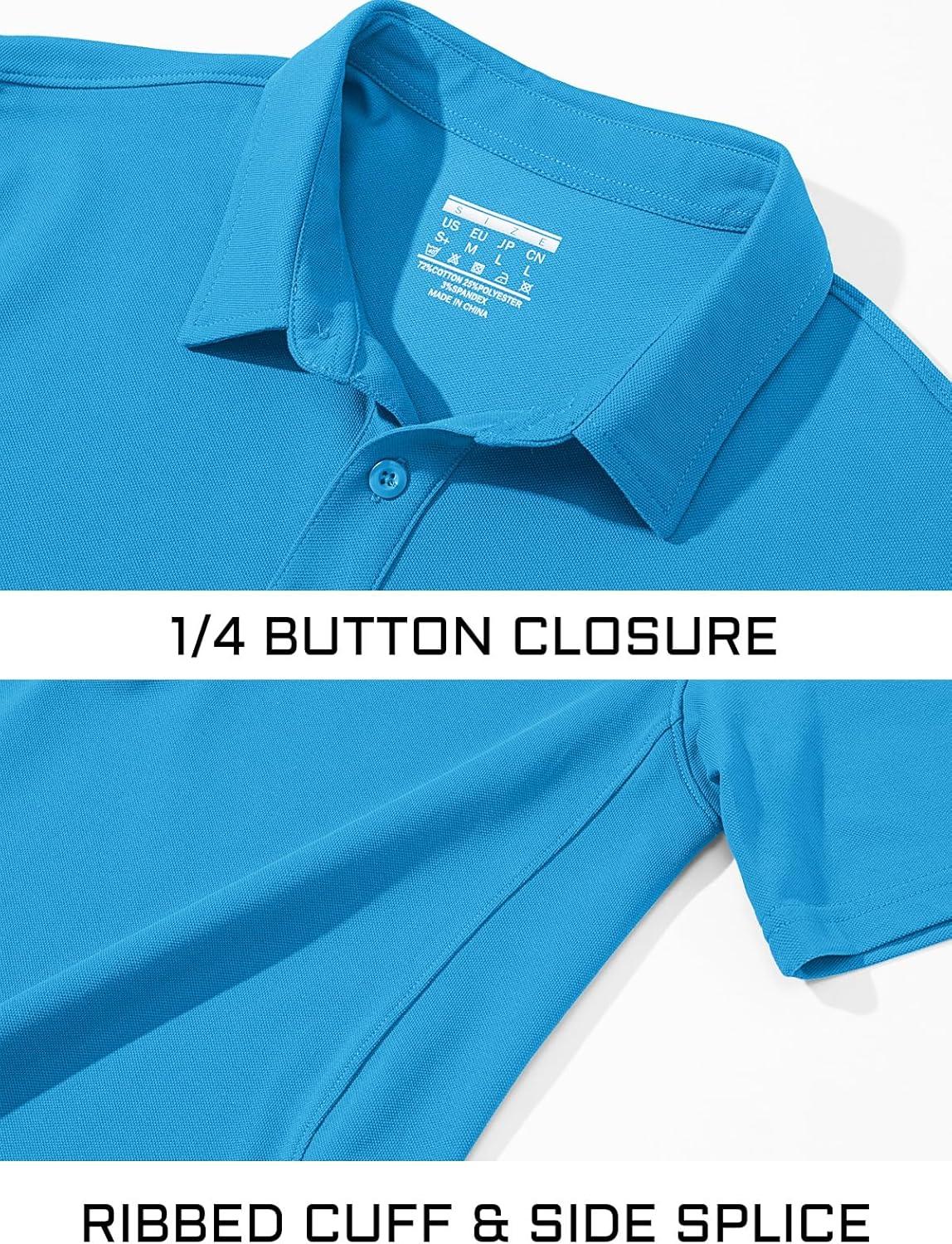 imageMAGCOMSEN Mens Polo Shirt Quick Dry Performance Short Sleeve Tactical Shirts Pique Jersey Golf ShirtAzure