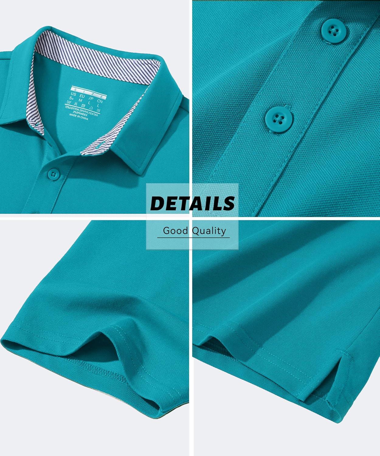 imageMAGCOMSEN Mens Polo Shirt Quick Dry Performance Short Sleeve Tactical Shirts Pique Jersey Golf ShirtBlue Green