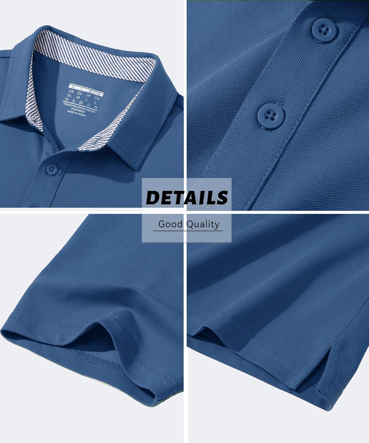 imageMAGCOMSEN Mens Polo Shirt Quick Dry Performance Short Sleeve Tactical Shirts Pique Jersey Golf ShirtBlue Grey