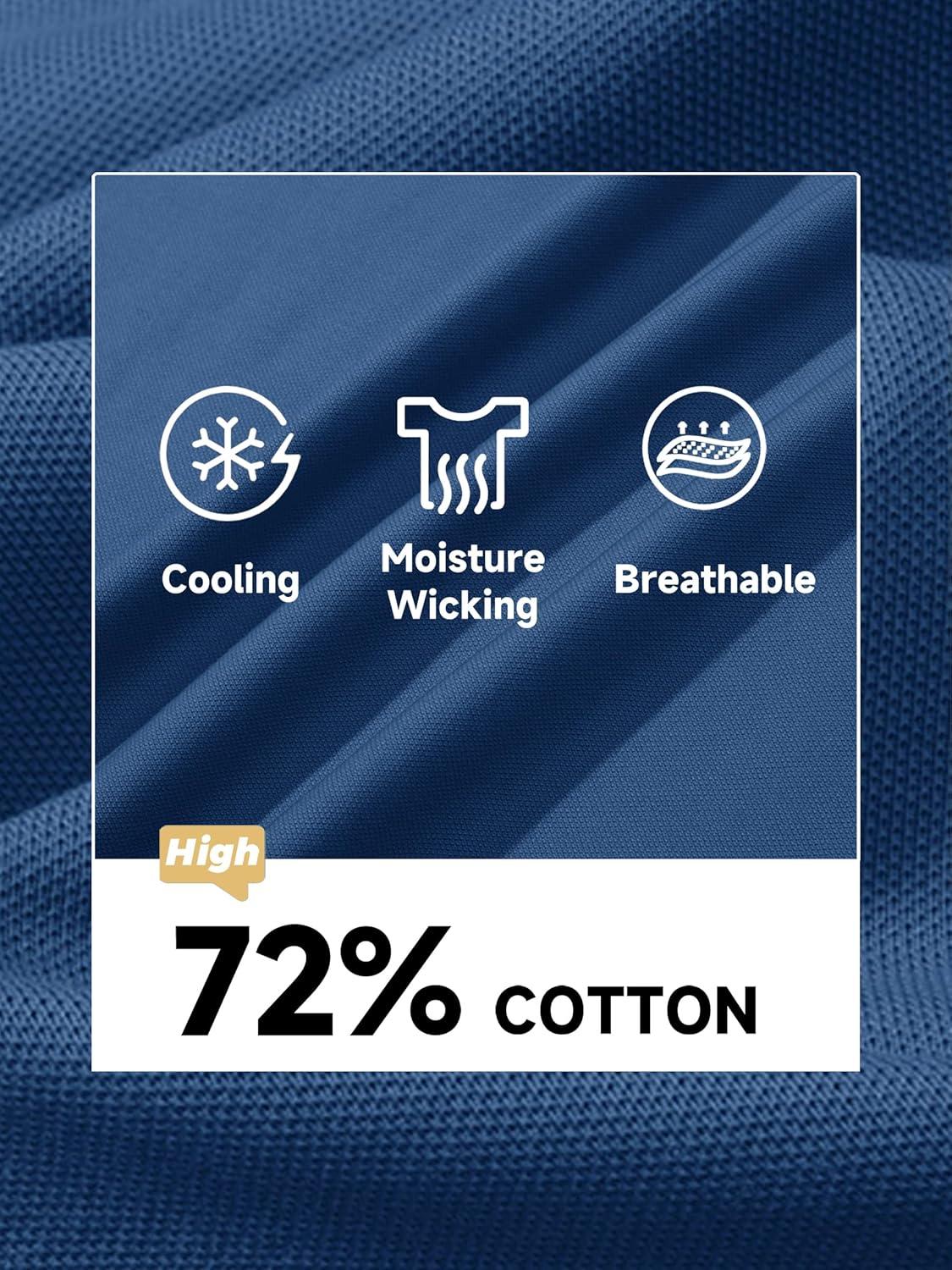 imageMAGCOMSEN Mens Polo Shirt Quick Dry Performance Short Sleeve Tactical Shirts Pique Jersey Golf ShirtBlue Grey