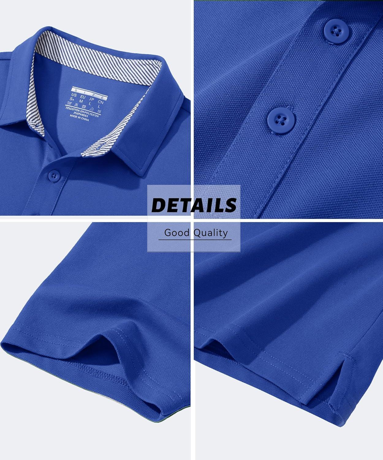 imageMAGCOMSEN Mens Polo Shirt Quick Dry Performance Short Sleeve Tactical Shirts Pique Jersey Golf ShirtColor Blue