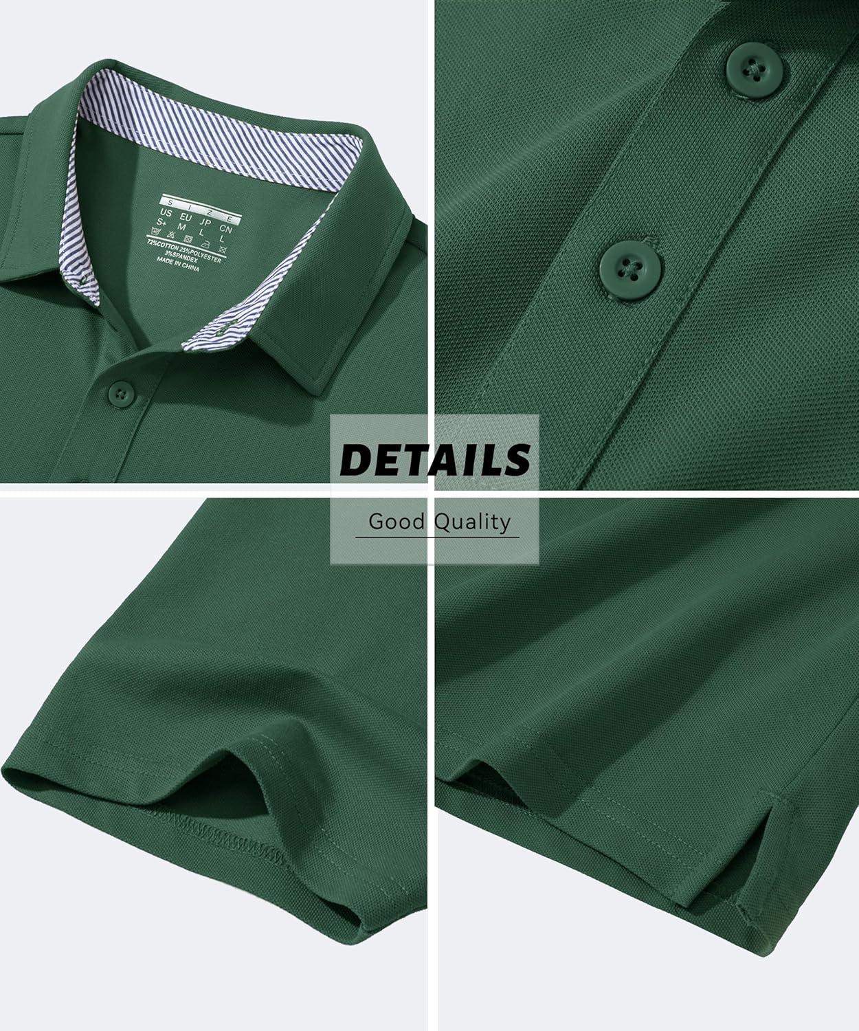 imageMAGCOMSEN Mens Polo Shirt Quick Dry Performance Short Sleeve Tactical Shirts Pique Jersey Golf ShirtDark Green